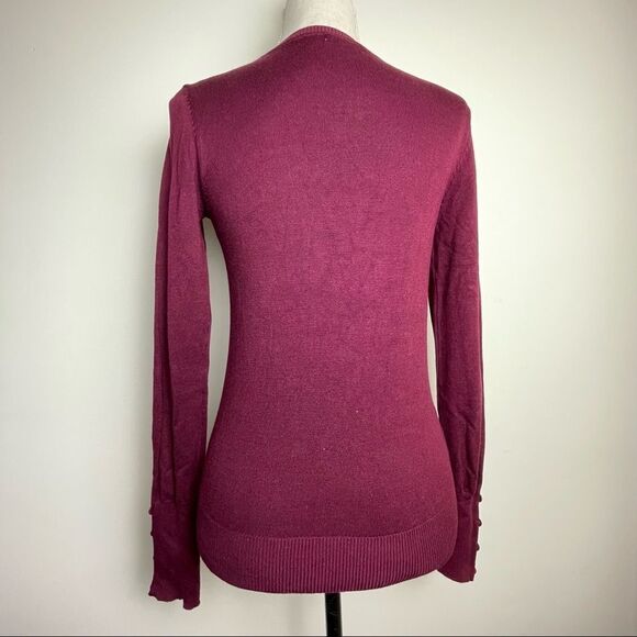 Ambiance Solid Maroon Burgundy V Neck Button Down Sweater Long Sleeve size M - Picture 8 of 10